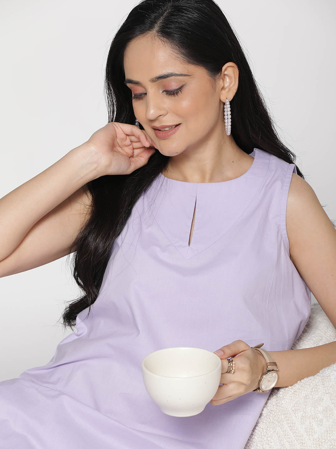 Lavender Poplin SleevelessKurti & Flared Palazzo