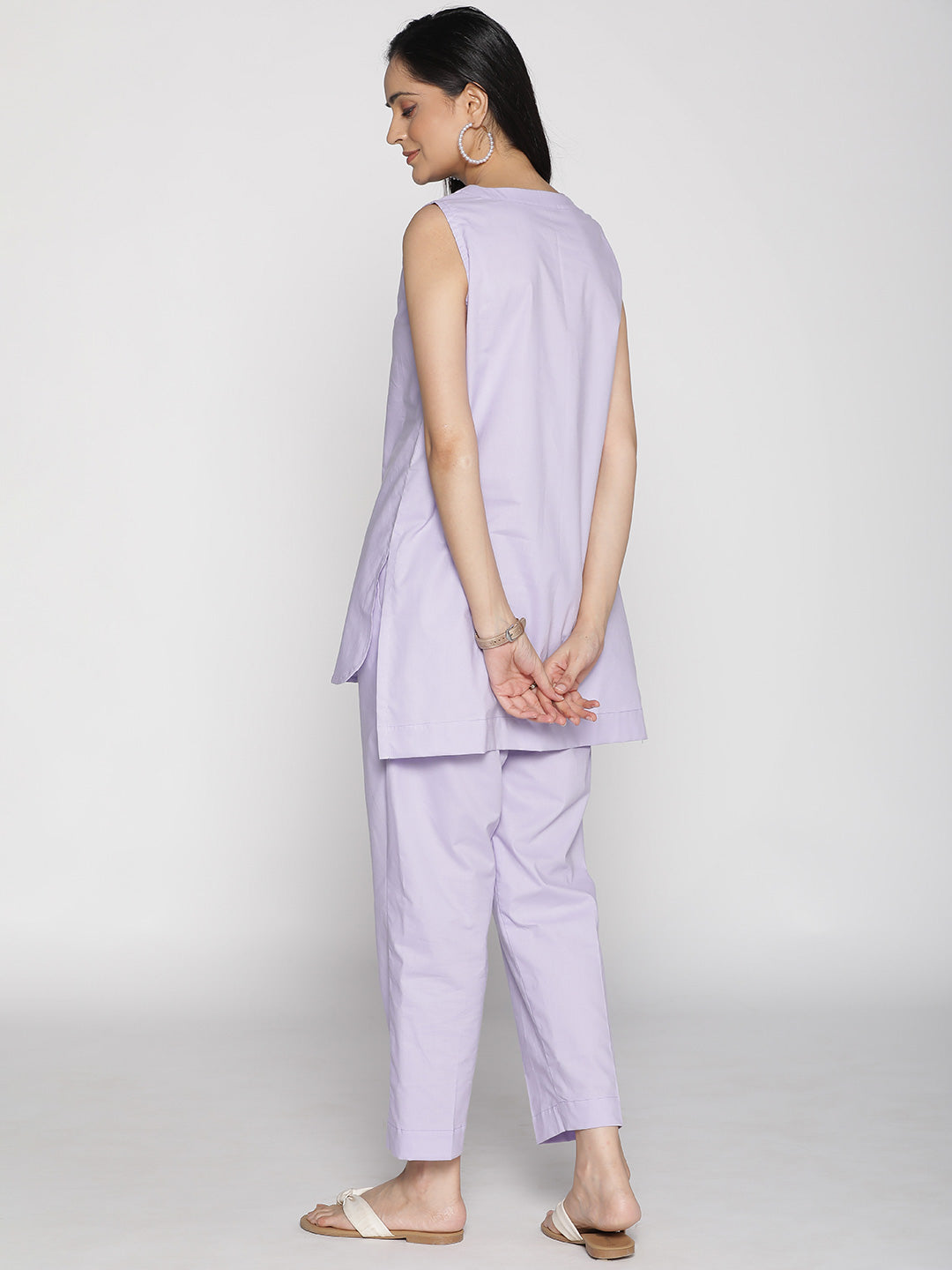 Lavender Poplin SleevelessKurti & Flared Palazzo