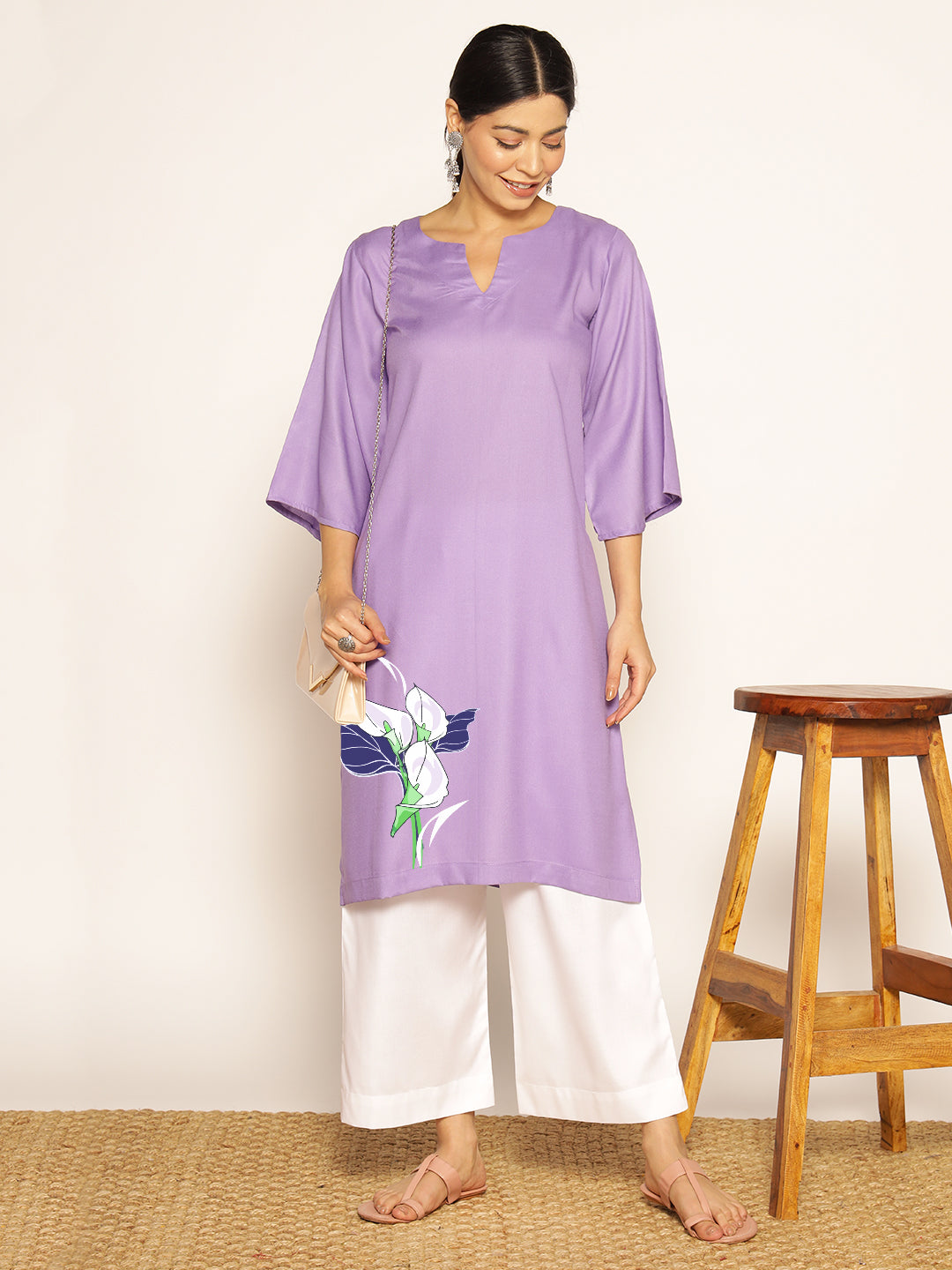 Lavender Rayon LongKurta - Jayanti
