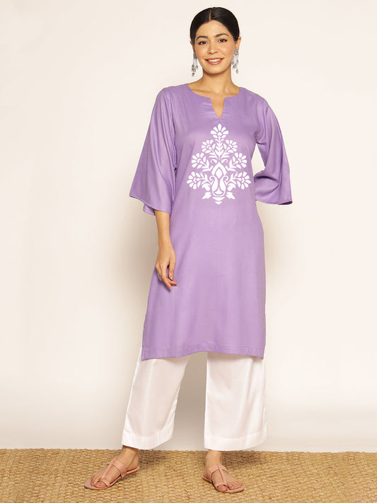 Lavender Rayon LongKurta - Malati