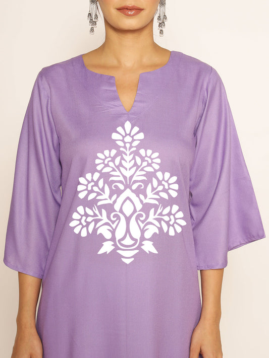 Lavender Rayon LongKurta - Malati