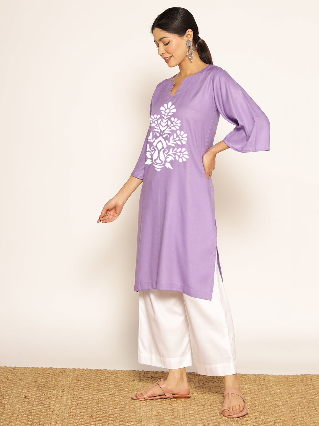 Lavender Rayon LongKurta - Malati