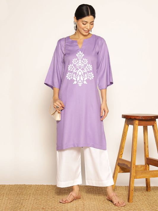 Lavender Rayon LongKurta - Malati