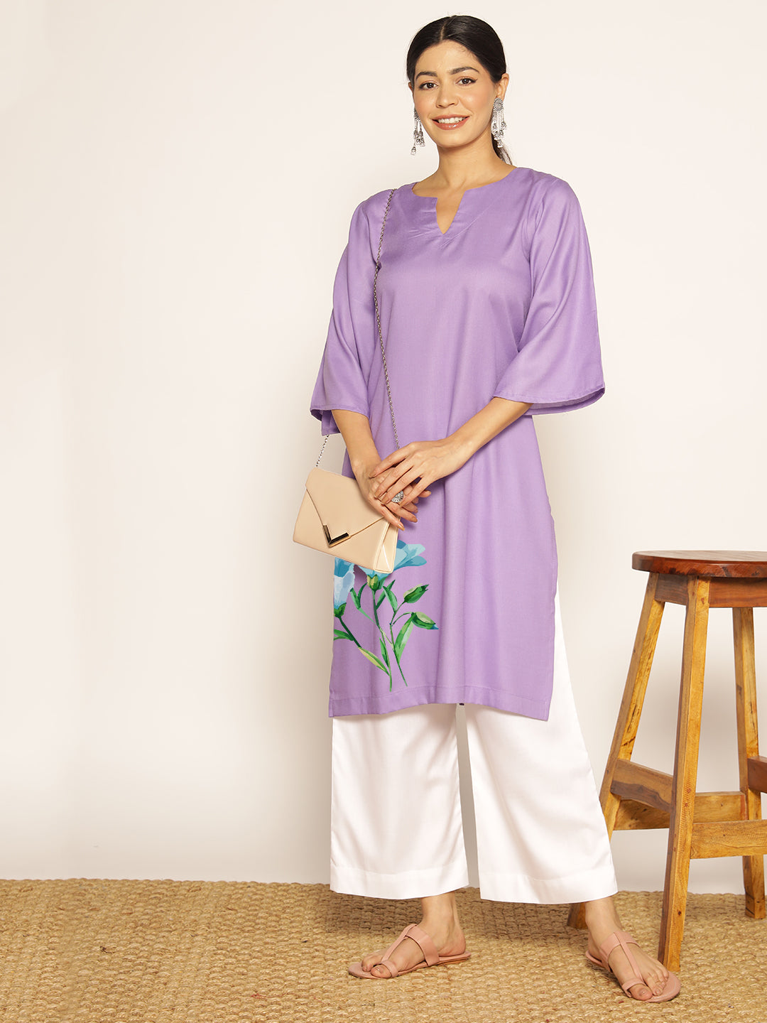 Lavender Rayon LongKurta - Ramya