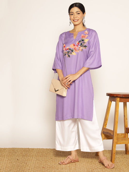 Lavender Rayon LongKurta - Shubha