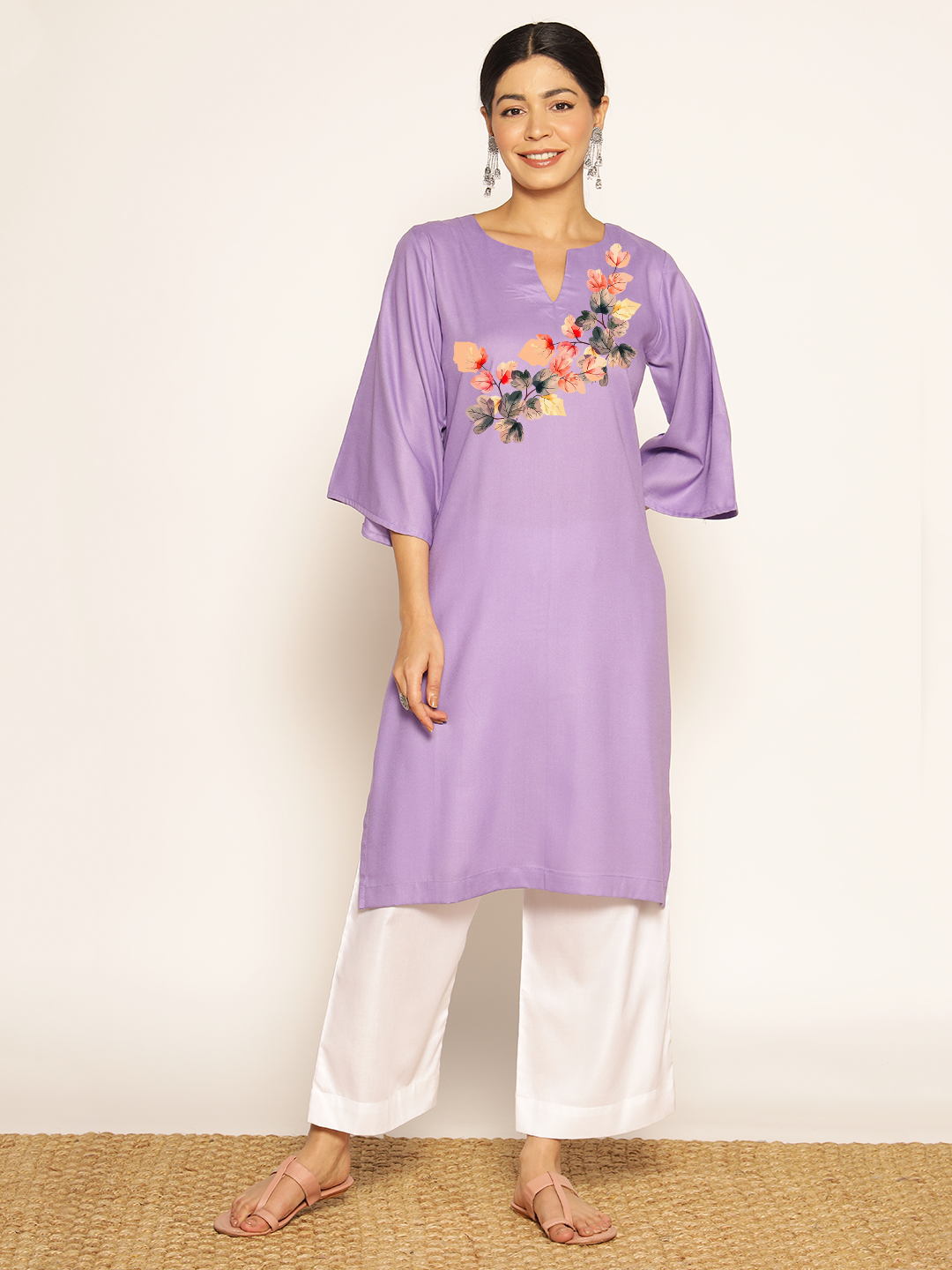 Lavender Rayon LongKurta - Shubha