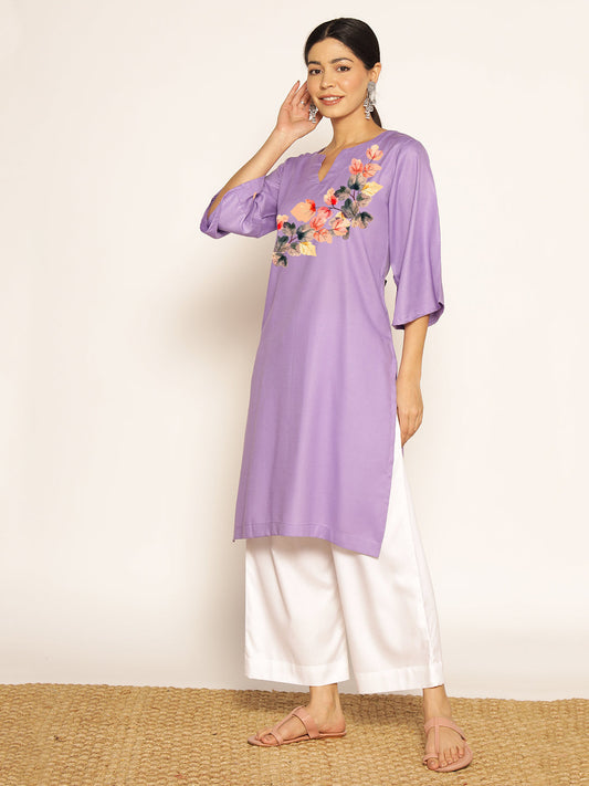 Lavender Rayon LongKurta - Shubha