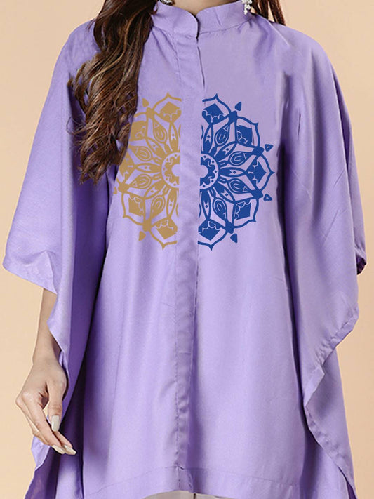 Lavender Rayon MandarinKurti - ArtisticFusion