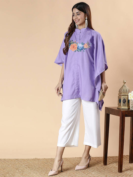 Lavender Rayon MandarinKurti - GracefulBlooms