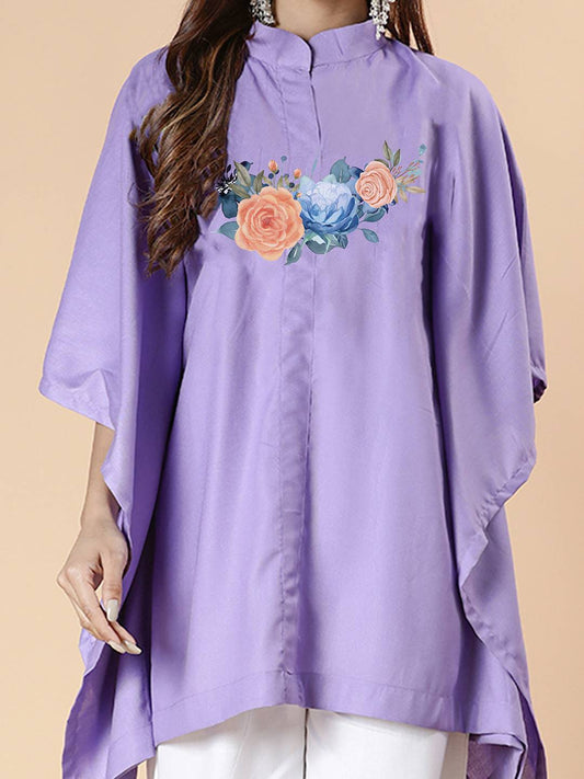 Lavender Rayon MandarinKurti - GracefulBlooms