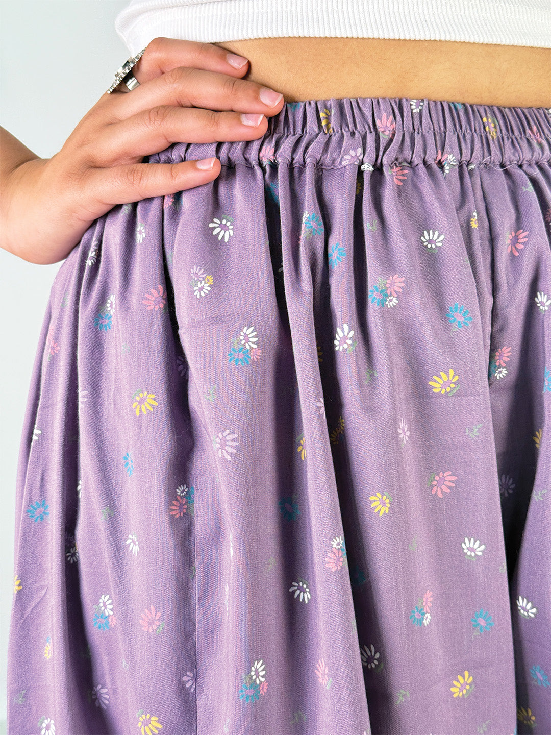LavenderPrinted Rayon Flared Palazzo - PurpleDitsy