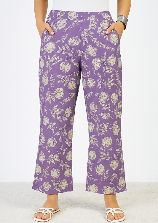 Printed Cotton Palazzo Pants - SpringLilac
