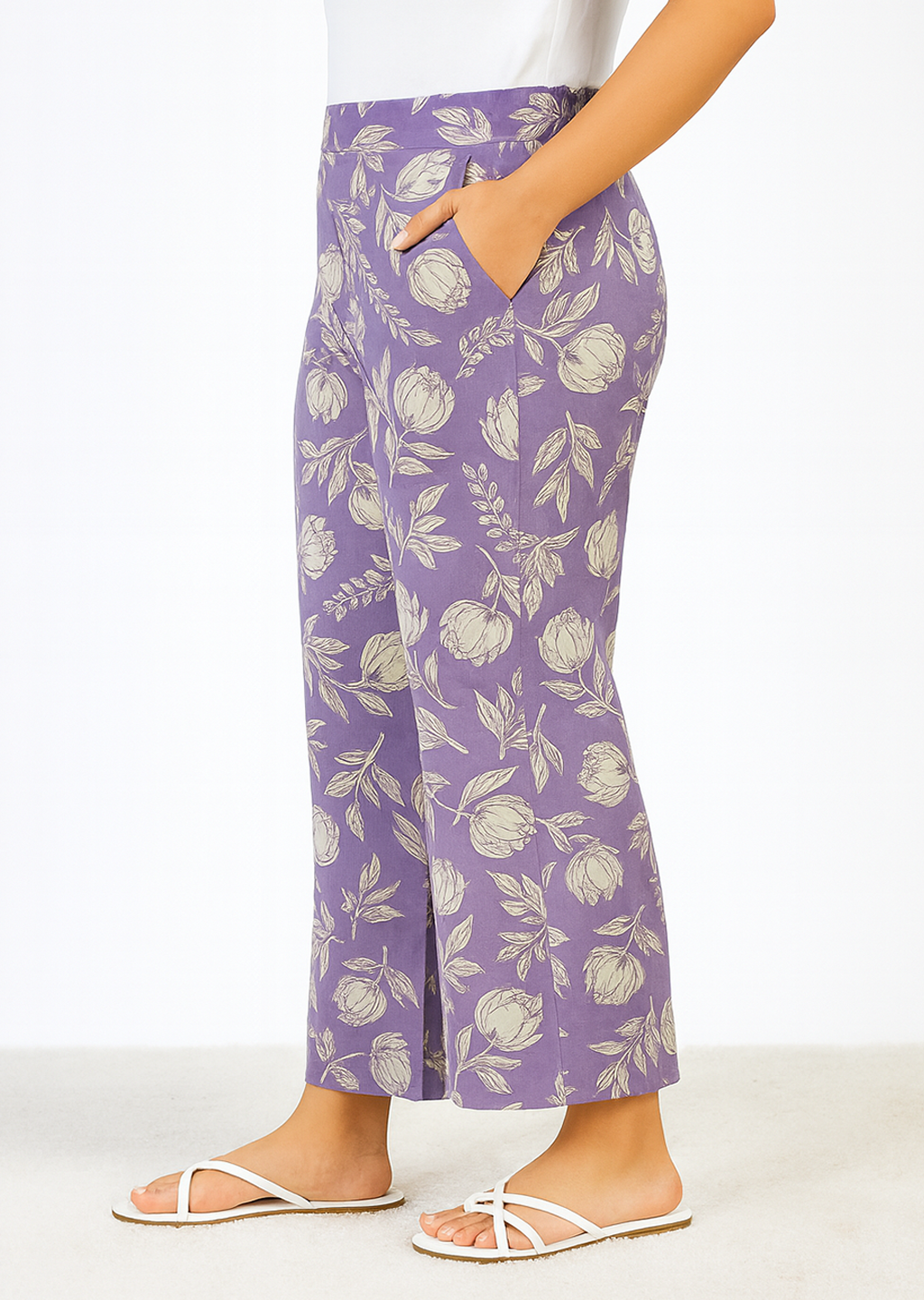Printed Cotton Palazzo Pants - SpringLilac