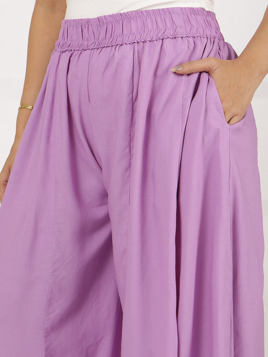 Lavender Rayon Flared Palazzo