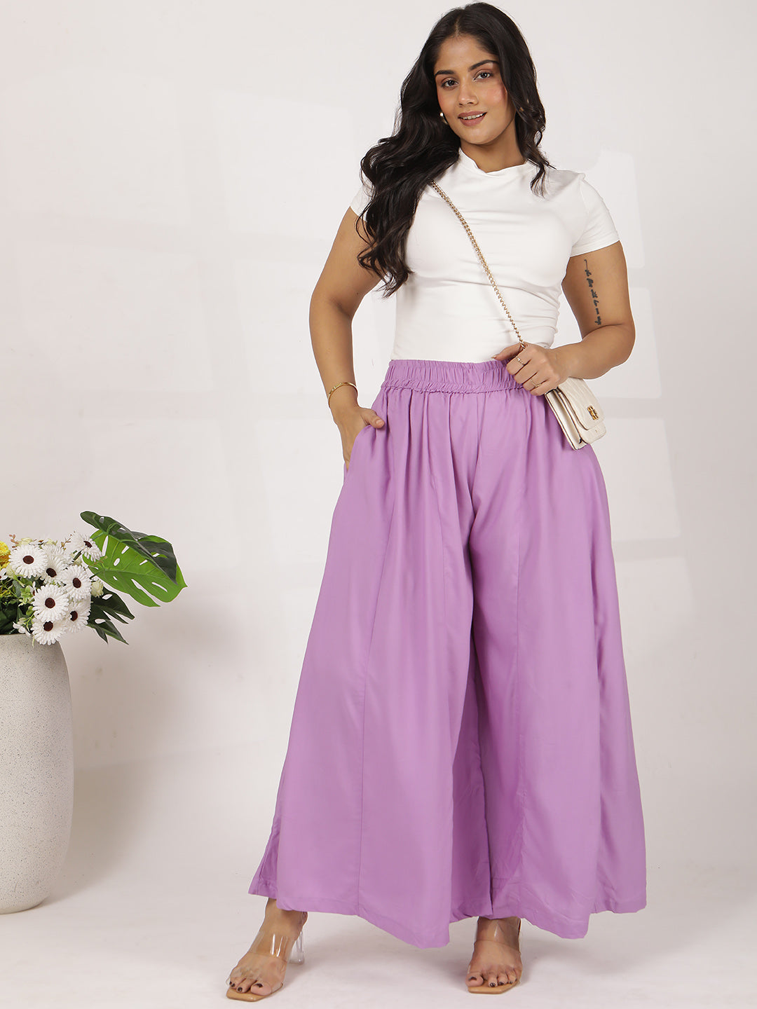 Lavender Rayon Flared Palazzo
