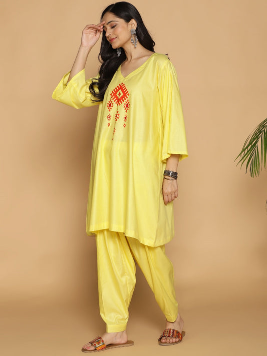 Lemon Rayon Kurti - Honeycomb