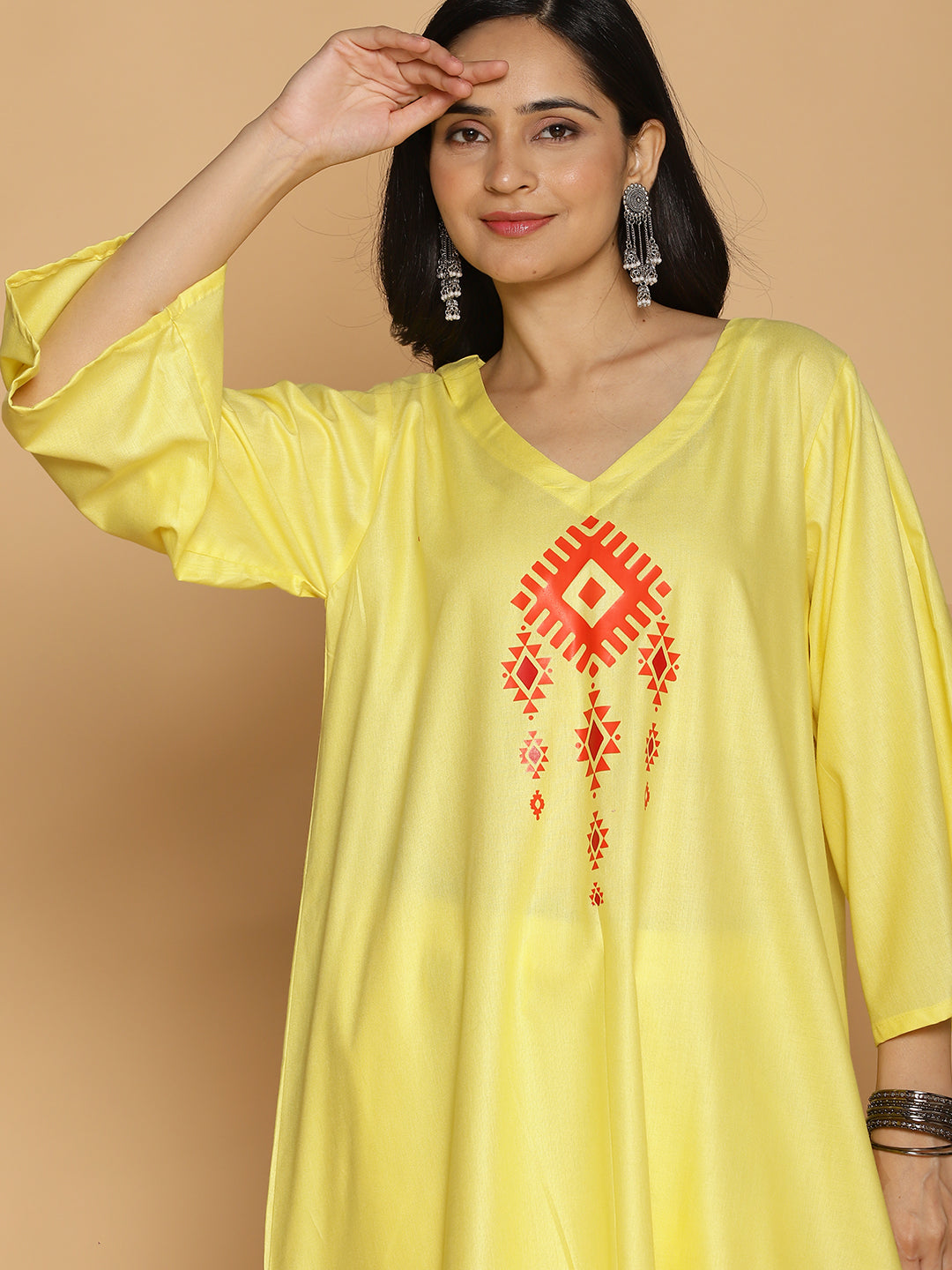 Lemon Rayon Kurti - Honeycomb