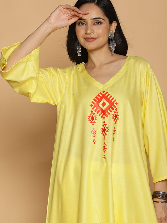 Lemon Rayon Kurti - Honeycomb