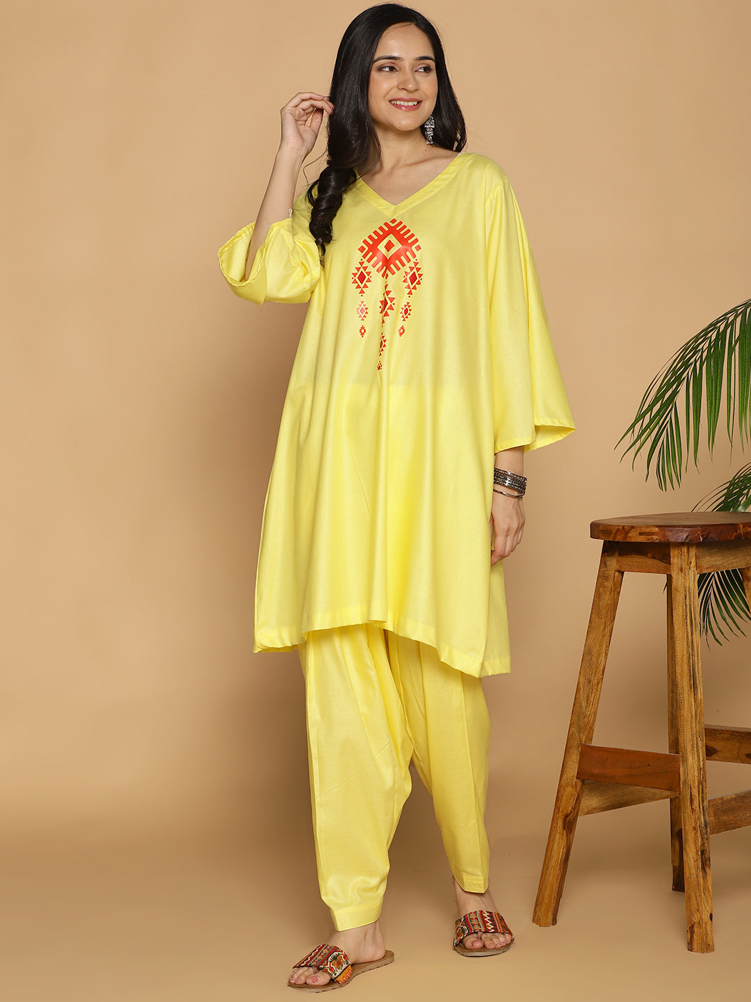Lemon Rayon Kurti - Honeycomb