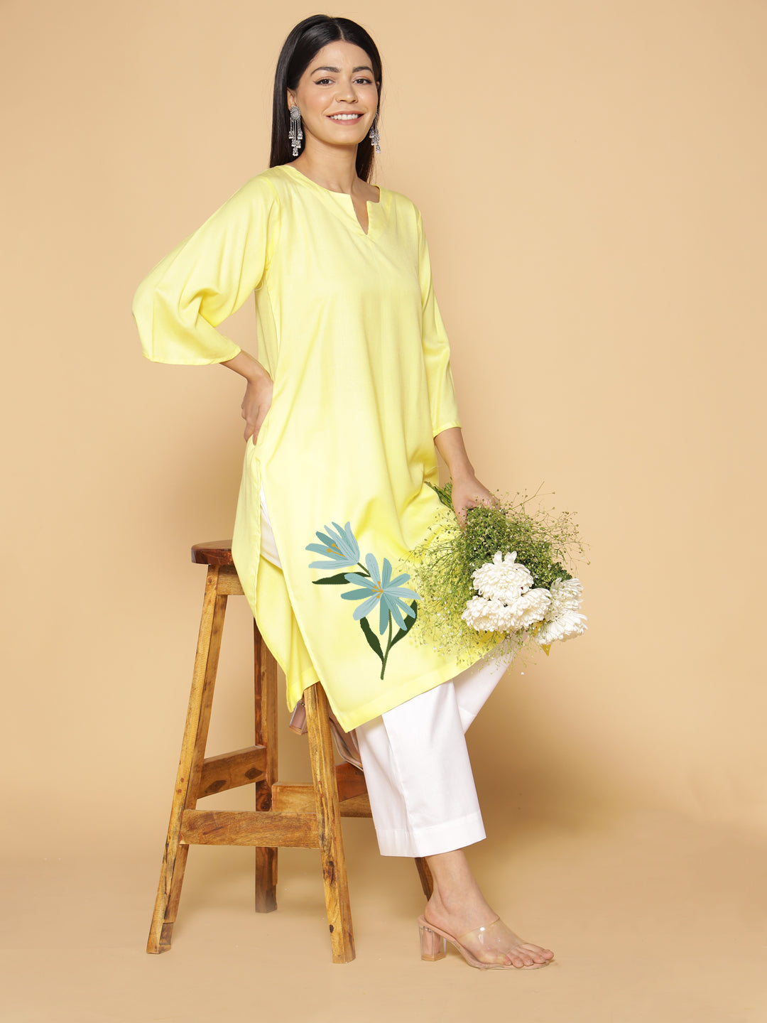 Lemon Rayon LongKurta - Pushkala
