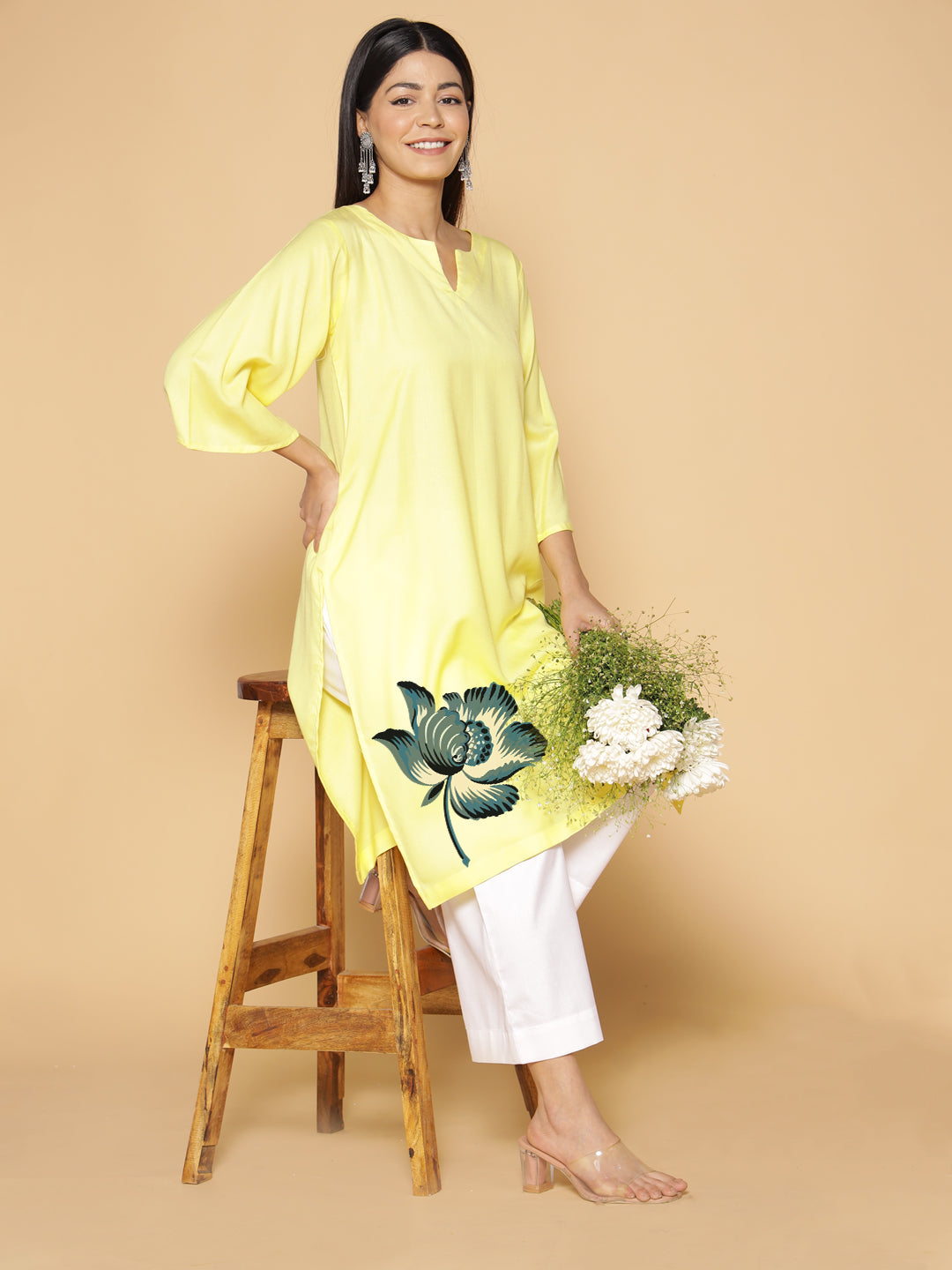 Lemon Rayon LongKurta - Sampanna