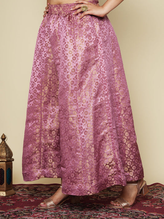 Lilac Floral Brocade Flared Palazzo
