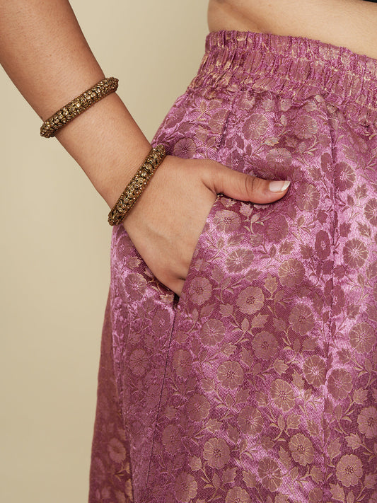 Lilac Floral Brocade Flared Palazzo