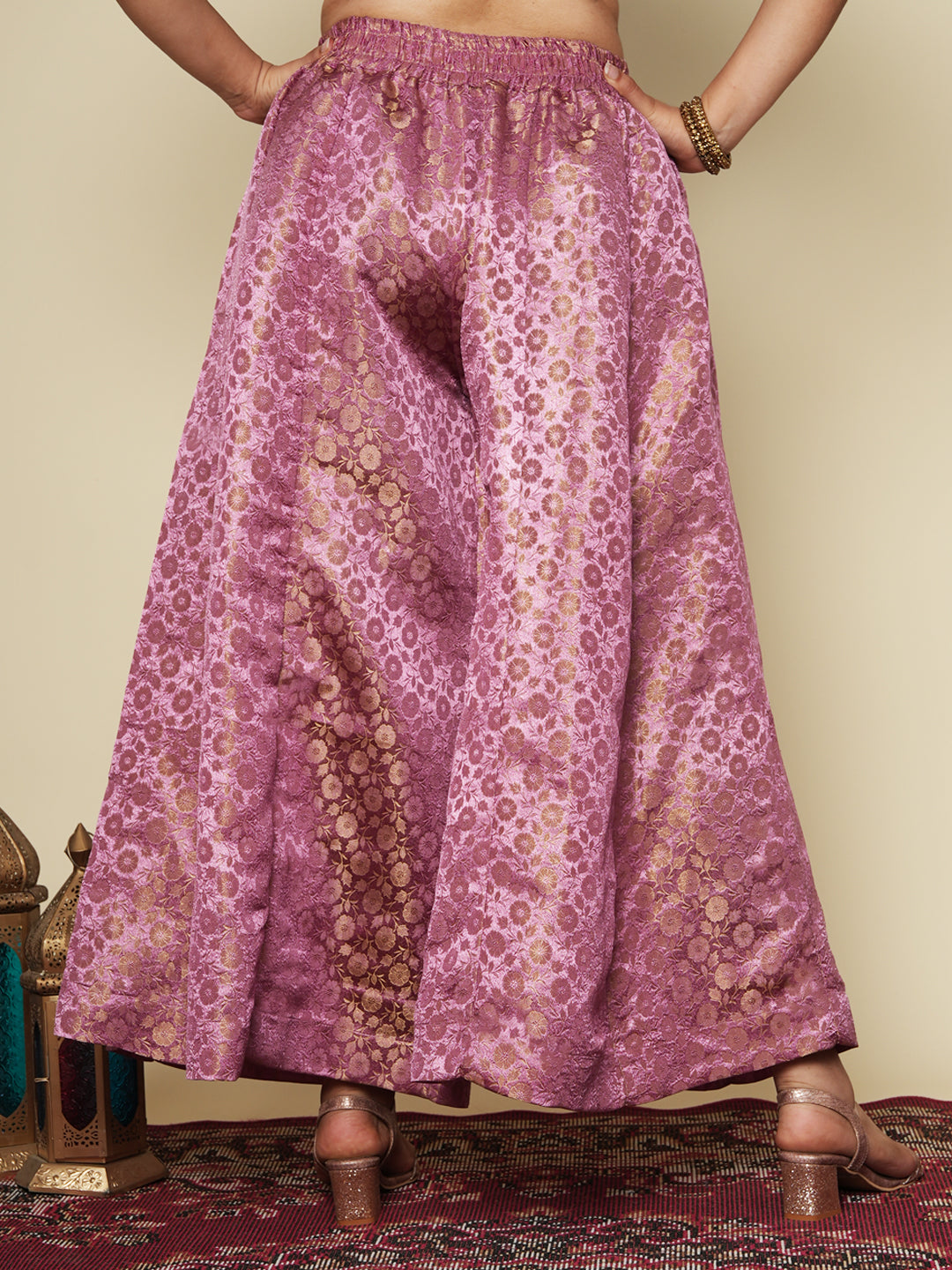 Lilac Floral Brocade Flared Palazzo