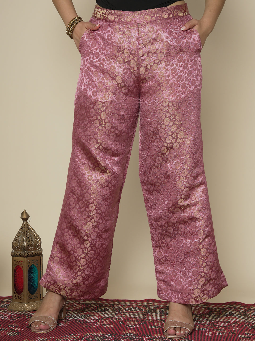 Lilac Floral Brocade Palazzo Pants