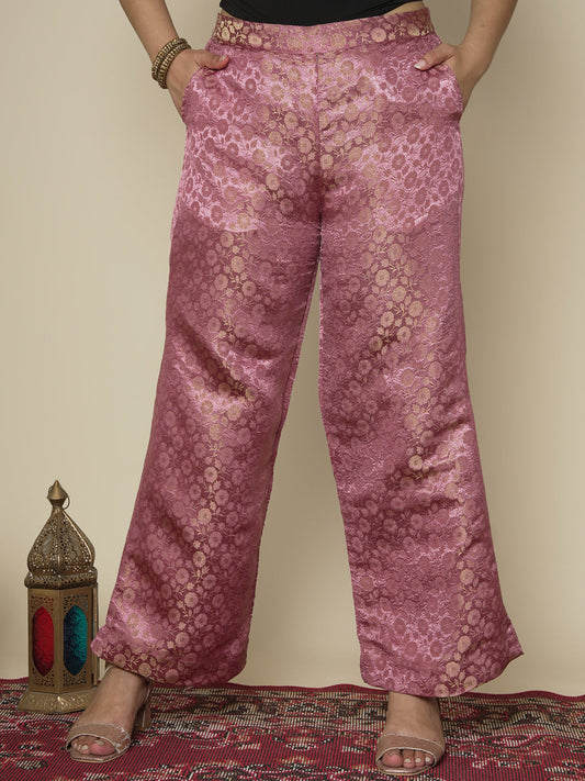 Lilac Floral Brocade Palazzo Pants