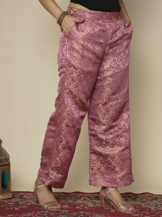 Lilac Floral Brocade Palazzo Pants