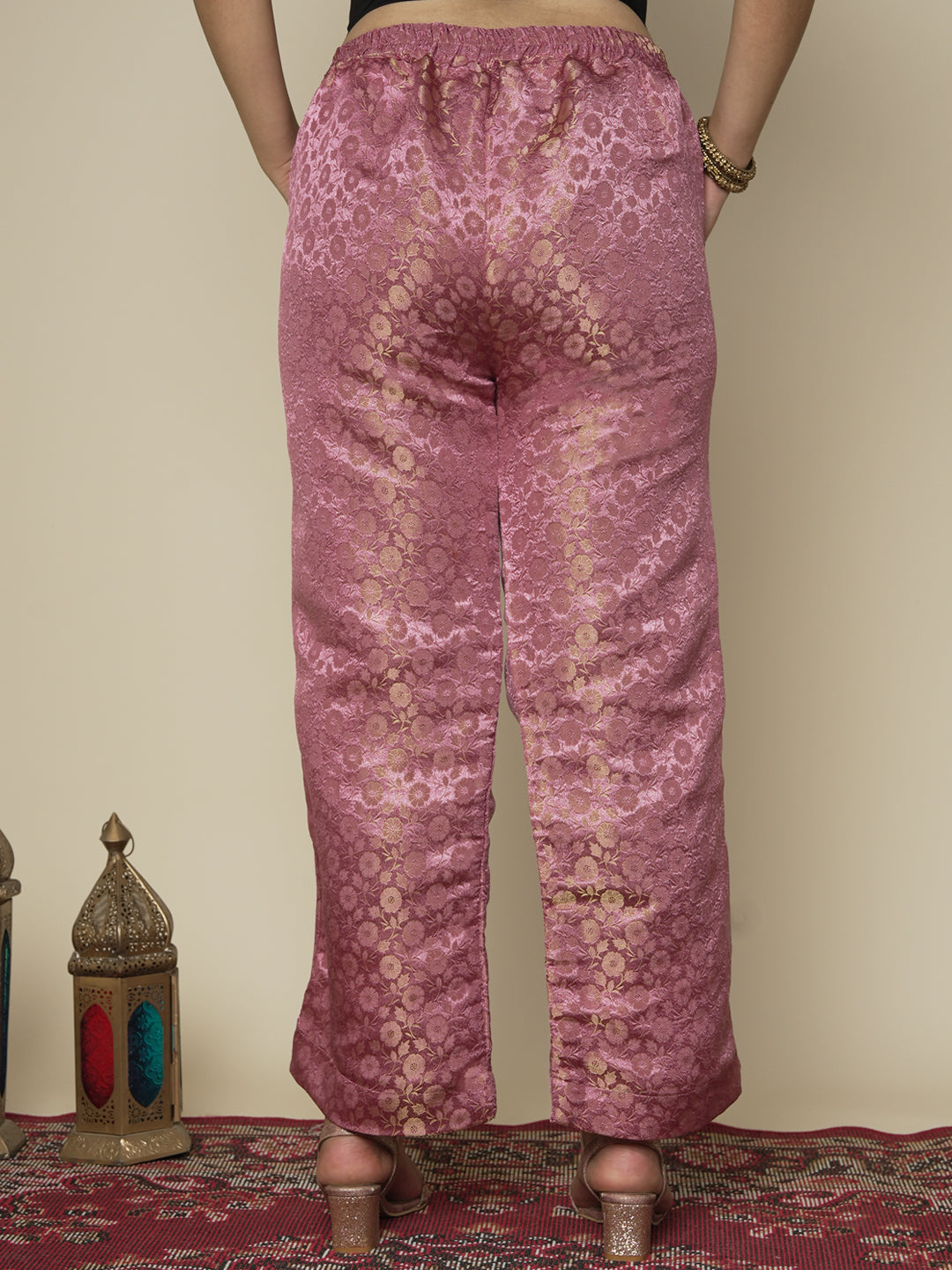 Lilac Floral Brocade Palazzo Pants