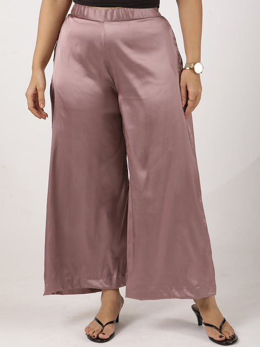 Lilac Satin Wide-Leg Pants
