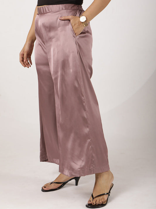Lilac Satin Wide-Leg Pants
