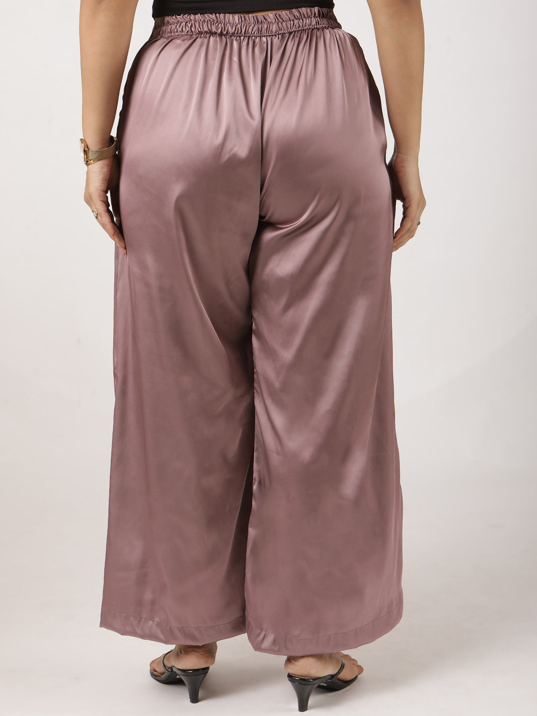 Lilac Satin Wide-Leg Pants