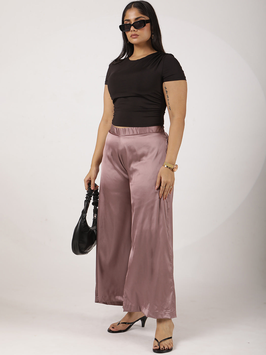 Lilac Satin Wide-Leg Pants