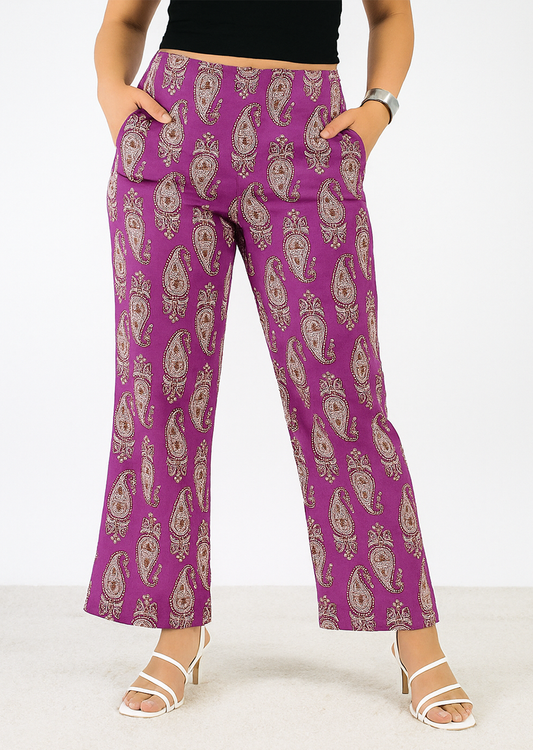 Printed Cotton Palazzo Pants - PinkTeardrop