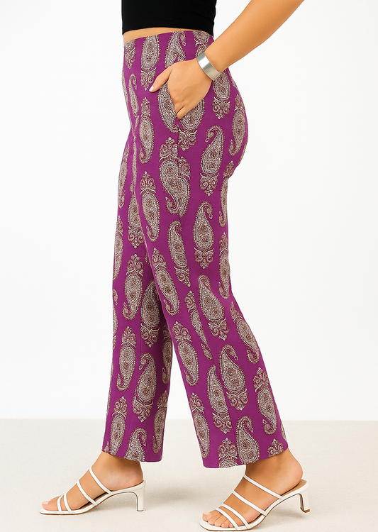 Printed Cotton Palazzo Pants - PinkTeardrop