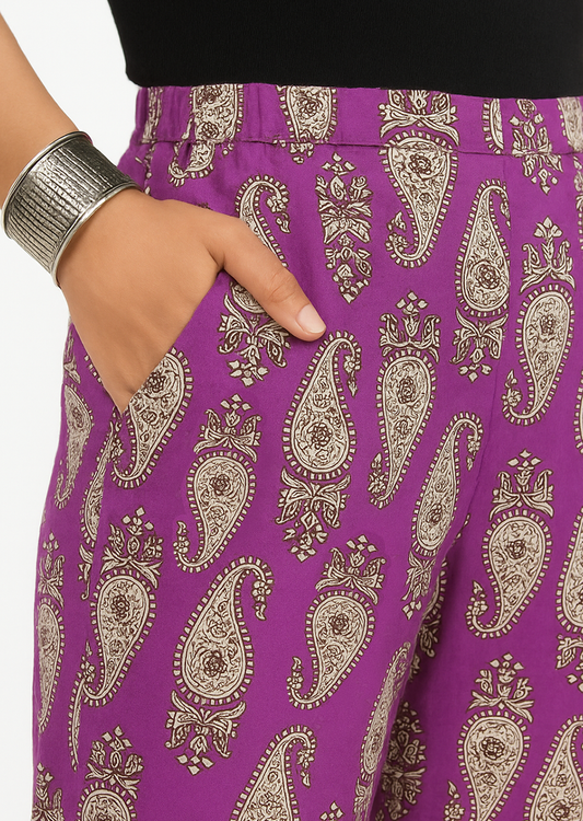 Printed Cotton Palazzo Pants - PinkTeardrop