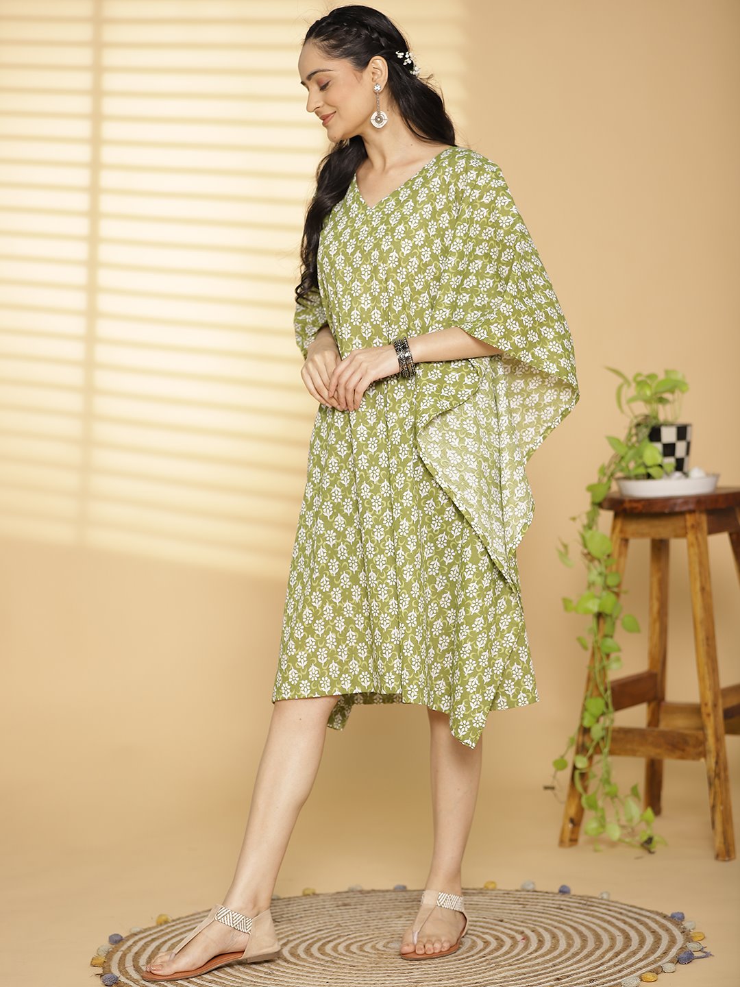 Lime Butti Printed LongKaftan