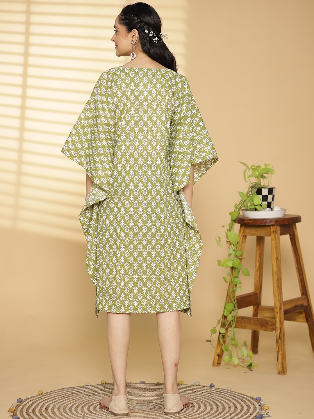 Lime Butti Printed LongKaftan