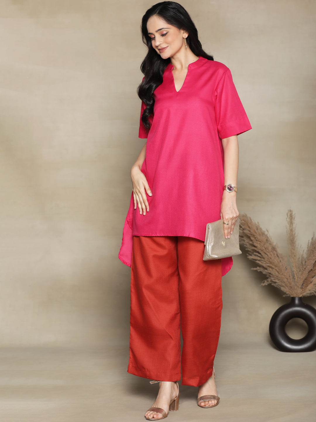 Magenta CottonSlub HighLowKurti