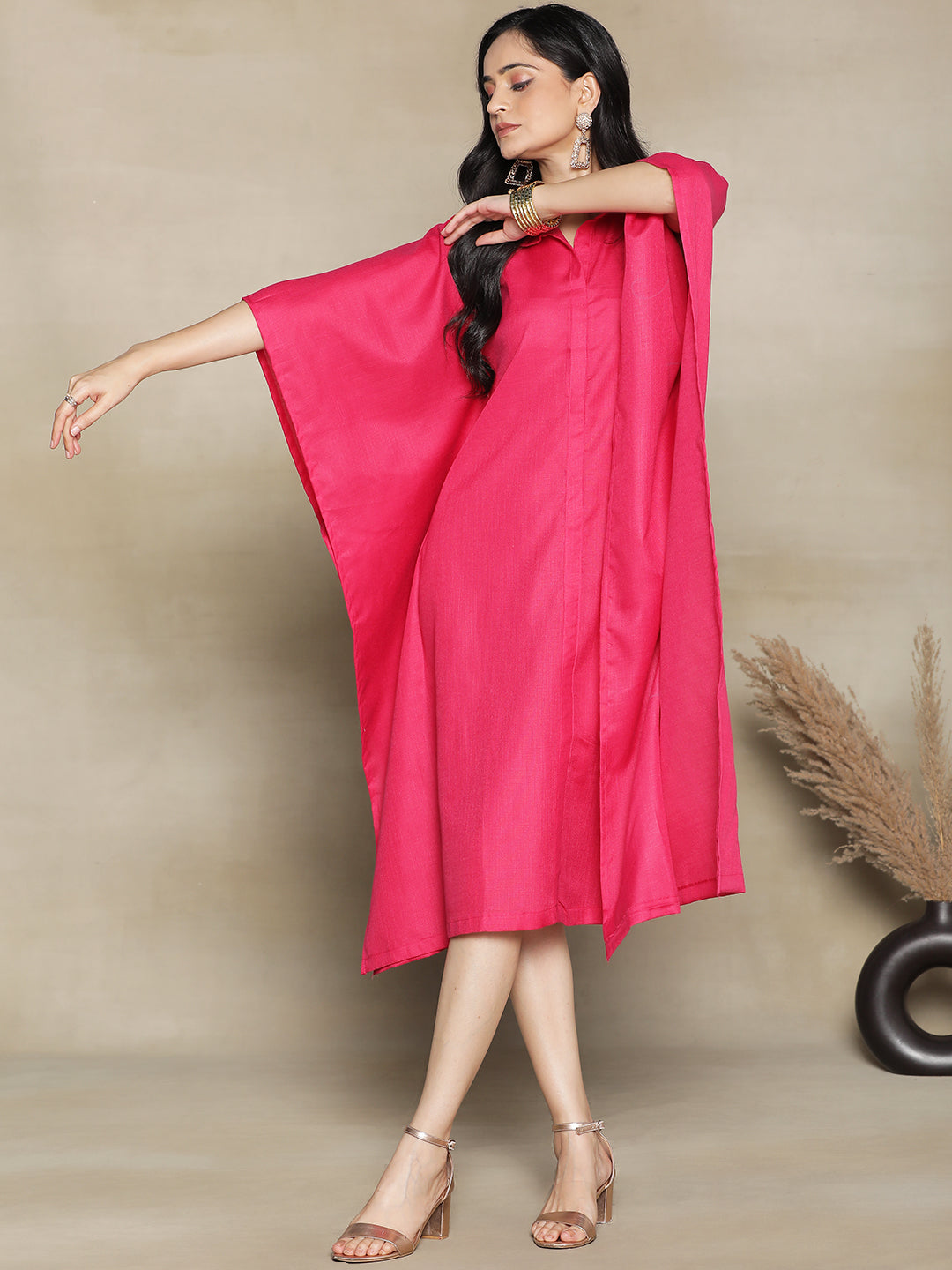 Magenta CottonSlub ShirtKaftan