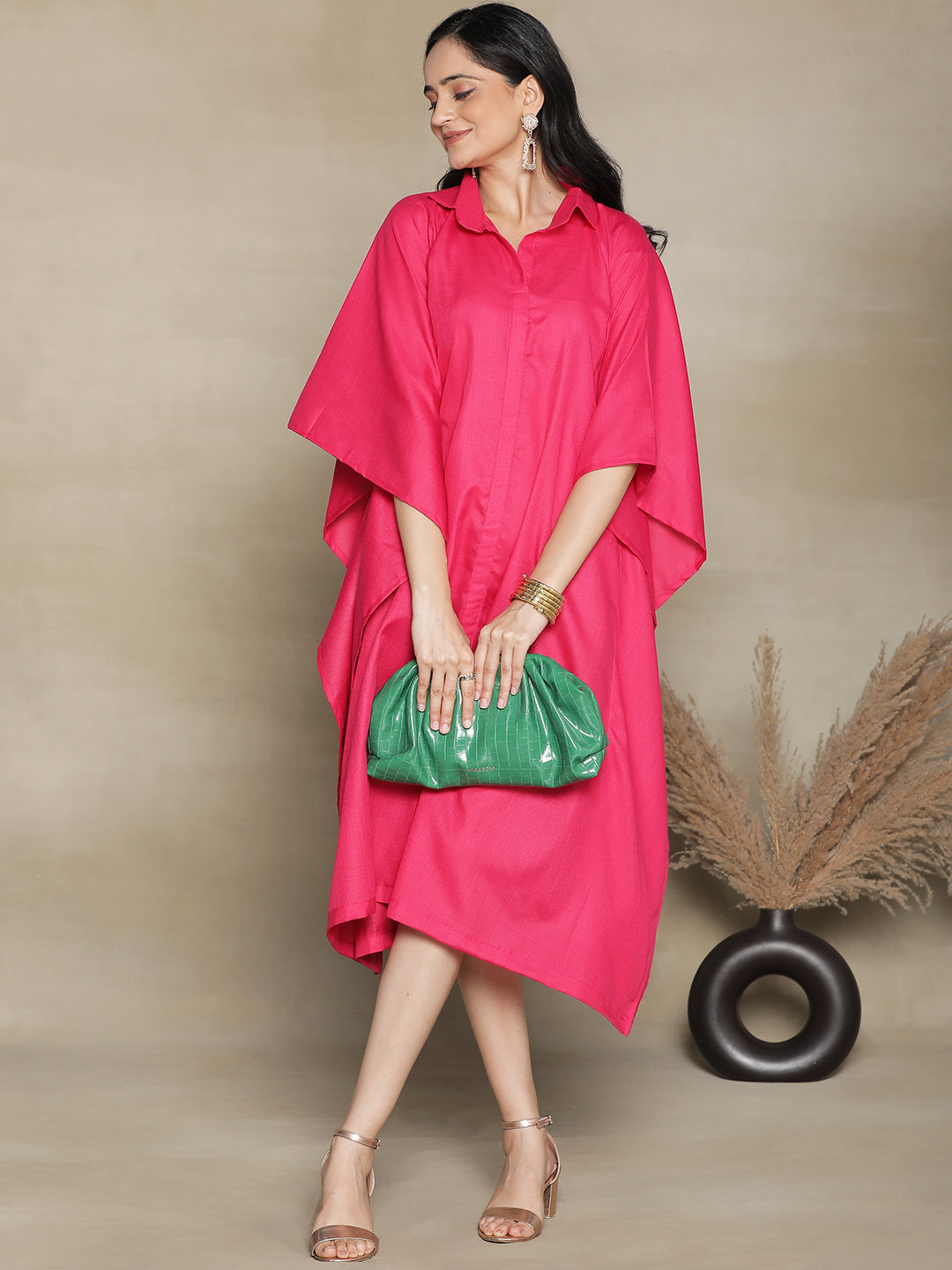 Magenta CottonSlub ShirtKaftan