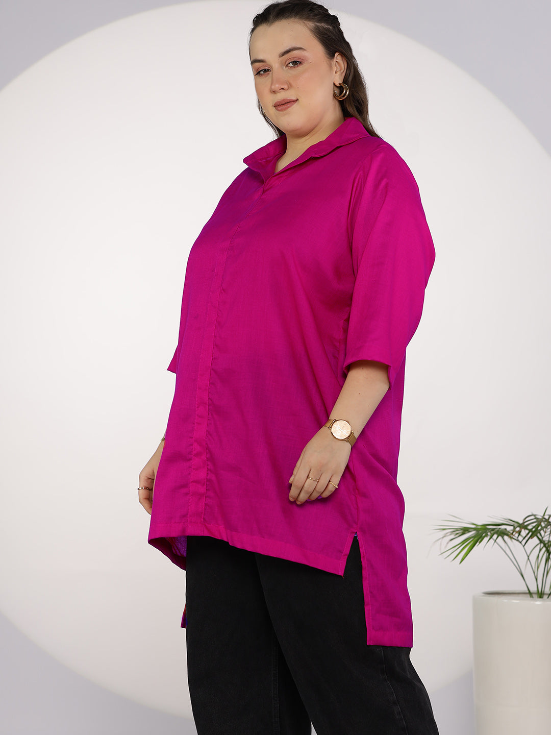 Magenta CottonSlub ShirtTop