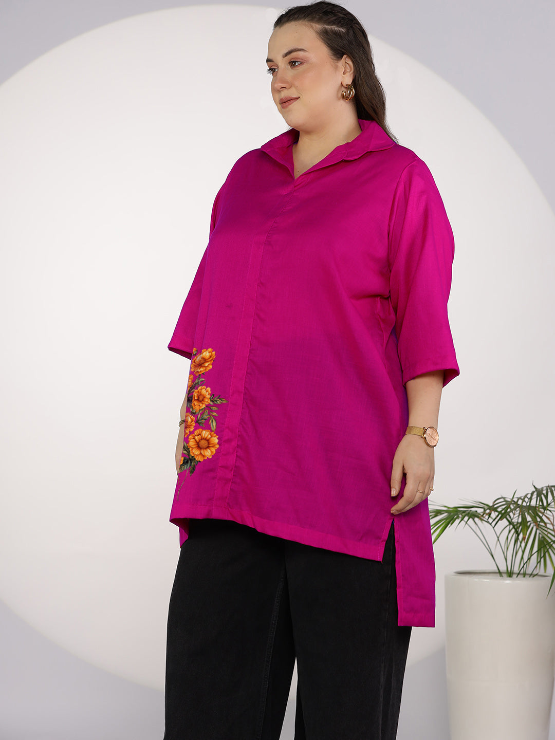 Magenta CottonSlub ShirtTop - MarigoldMajesty