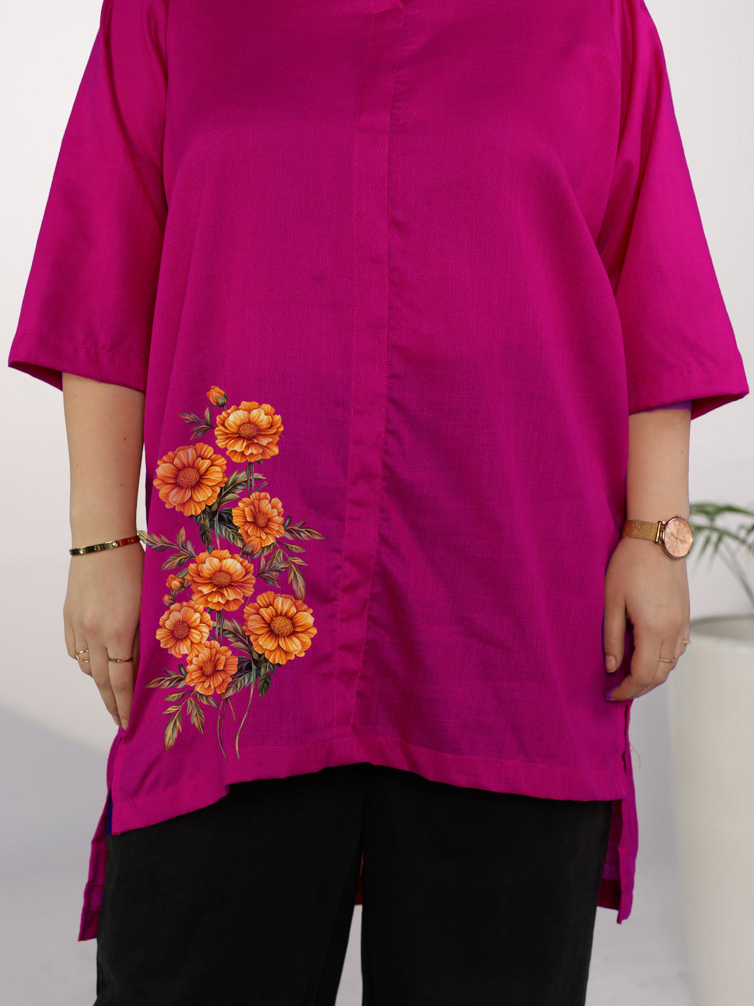 Magenta CottonSlub ShirtTop - MarigoldMajesty