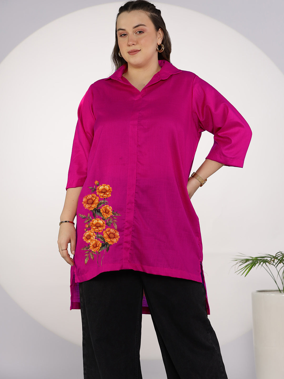 Magenta CottonSlub ShirtTop - MarigoldMajesty