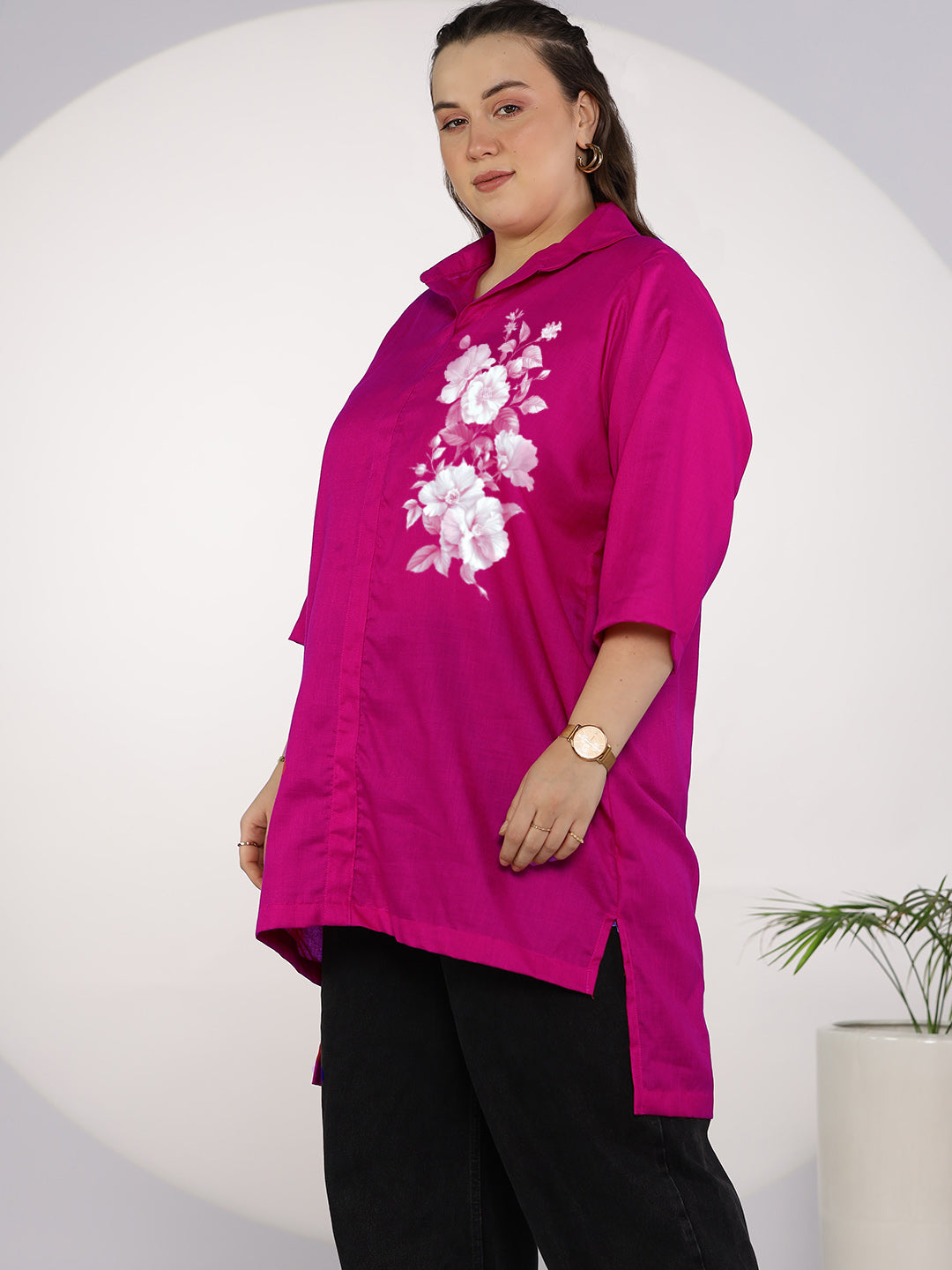 Magenta CottonSlub ShirtTop - SnowyBlossom