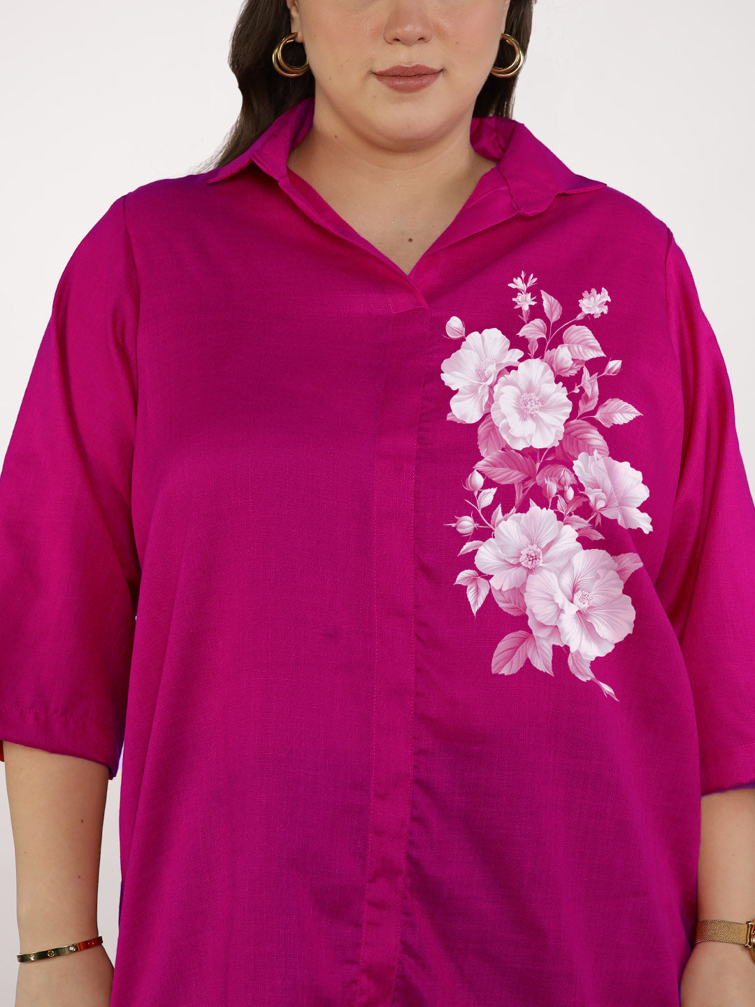 Magenta CottonSlub ShirtTop - SnowyBlossom